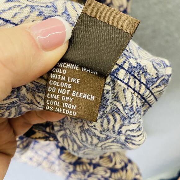 J. McLaughlin Shirt Mens Size XL Blue & Yellow print Button Up Classic Preppy - Picture 7 of 7